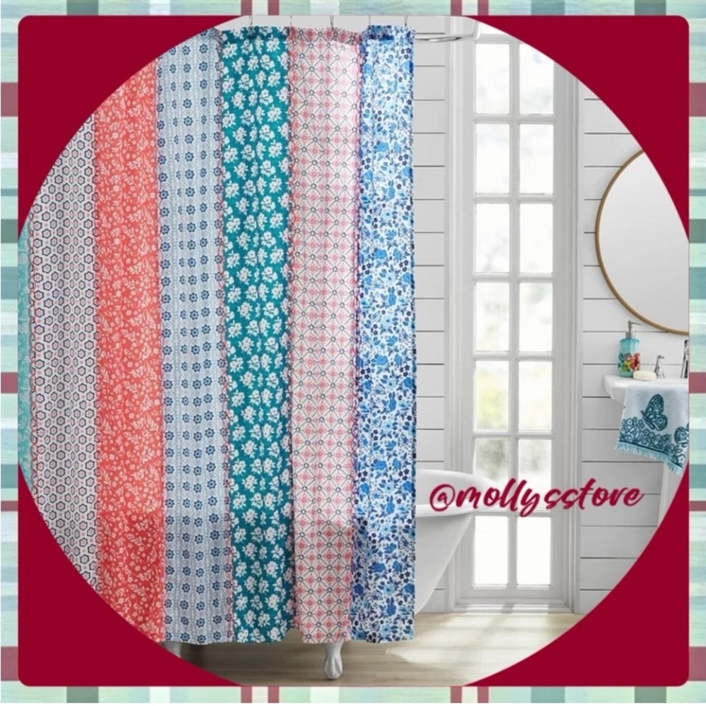 🩷 New The Pioneer Woman Ditsy Patchwork Cotton-Rich Shower Curtain, 72"x72"